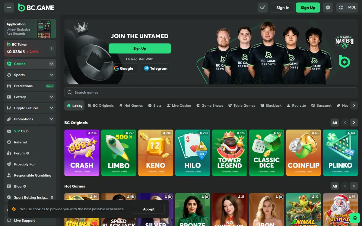 Screenshot: BC.Game game lobby