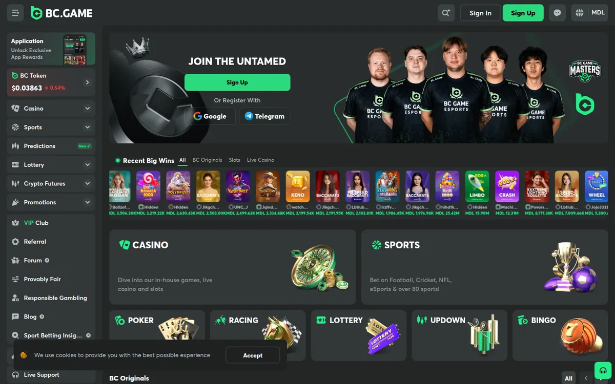 Screenshot: BC.Game homepage