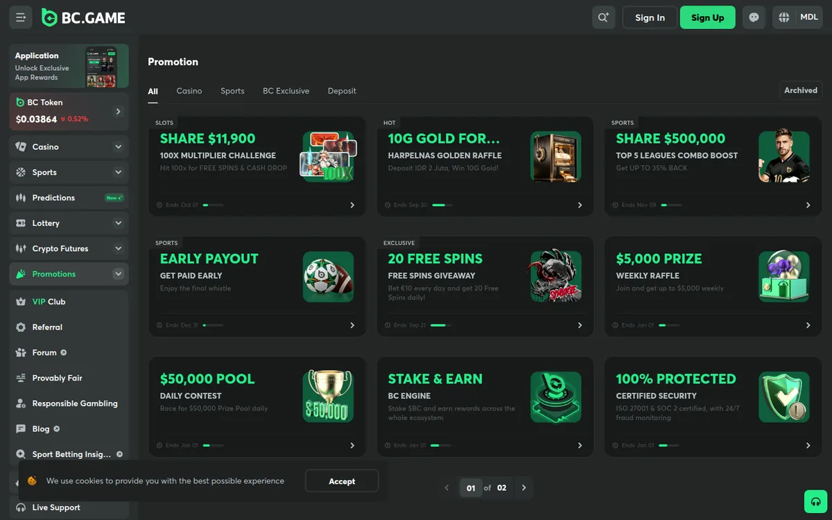 Screenshot: BC.Game promotions page