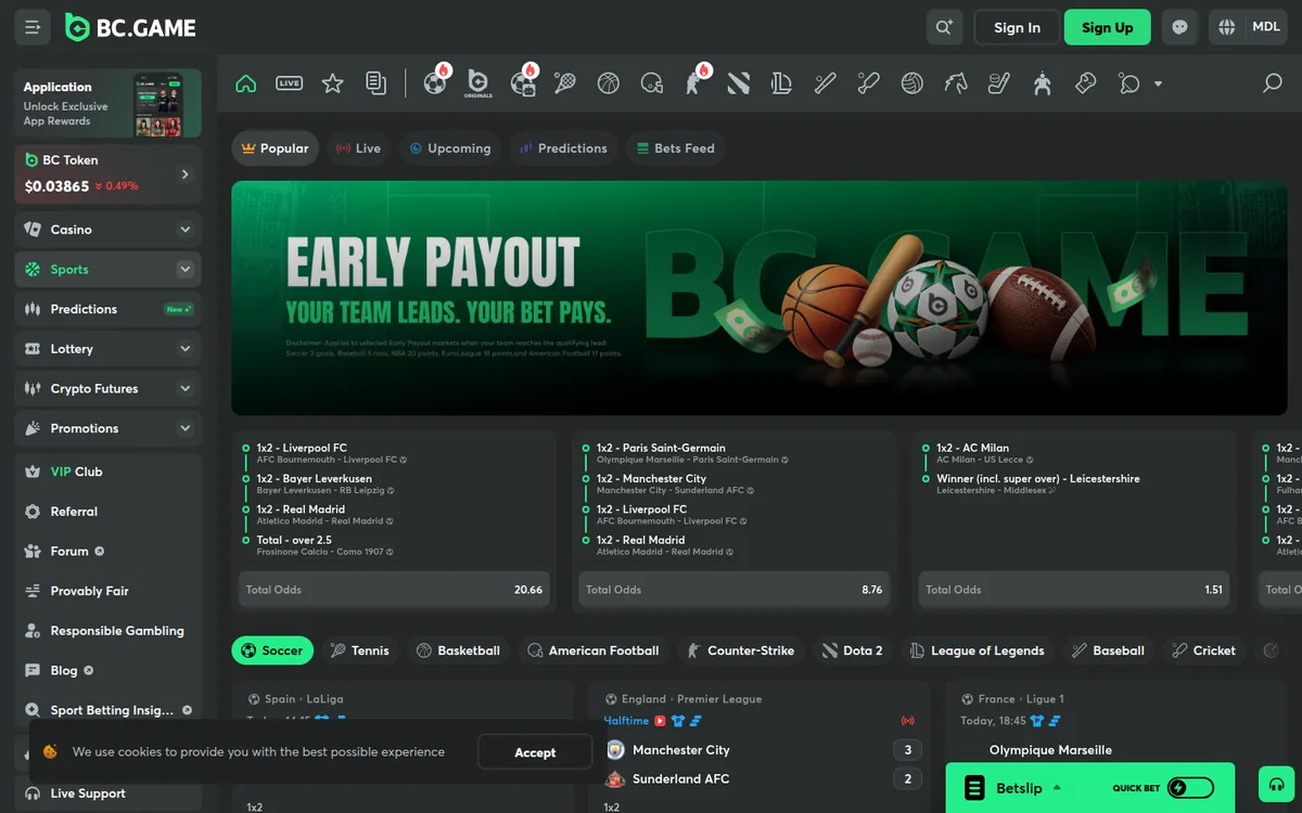 Screenshot: BC.Game sportsbook