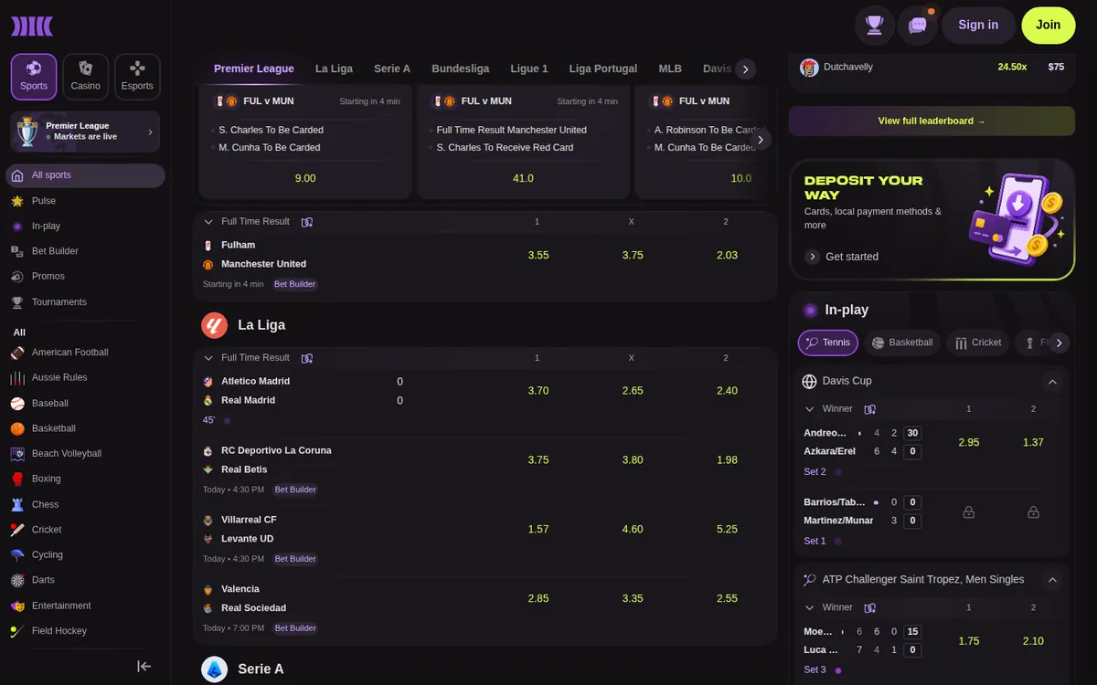 Screenshot: Cloudbet sportsbook